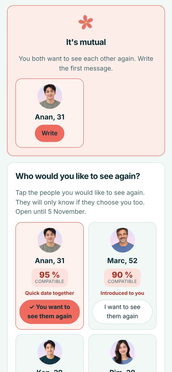 Mutual match revealed the morning after