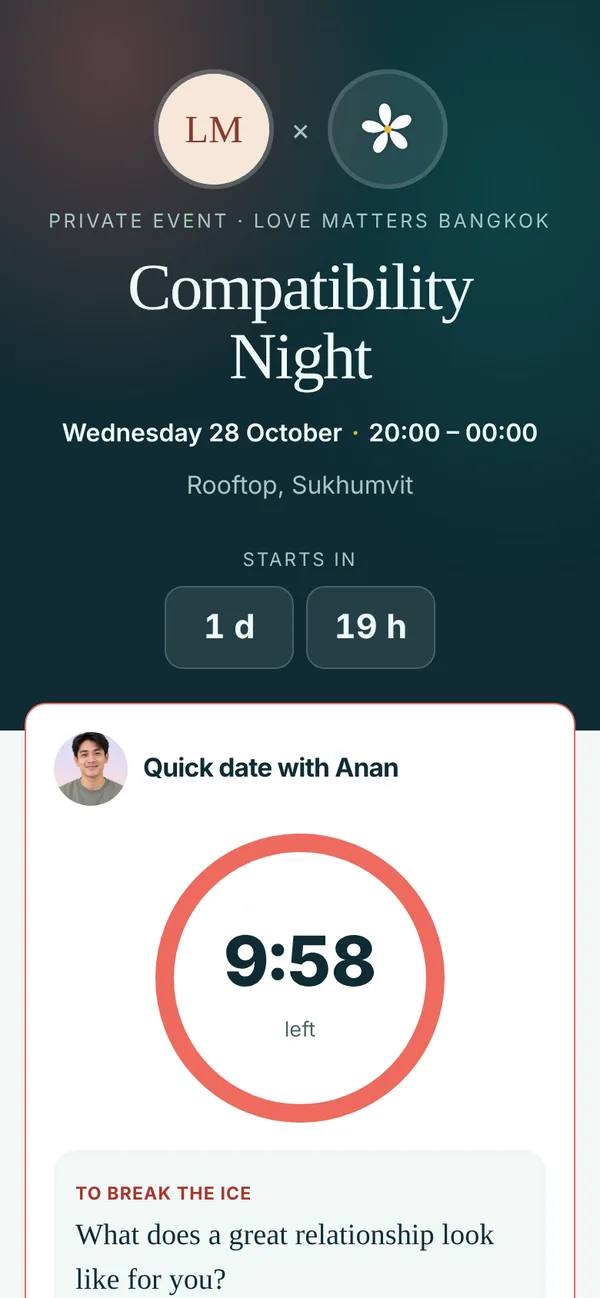 Quick-date countdown with an icebreaker question